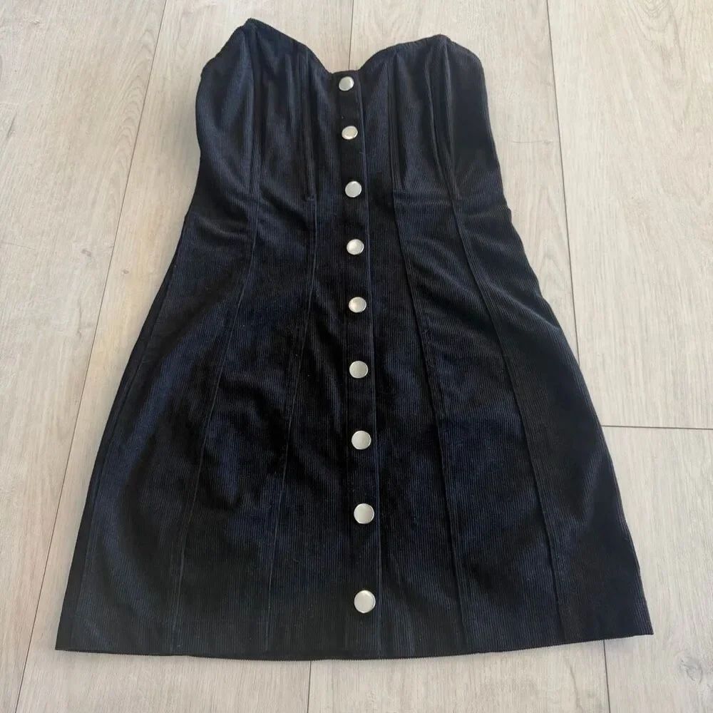 Urban Outfitters Cali Corduroy Bustier Black Mini Dress Women's Size s
